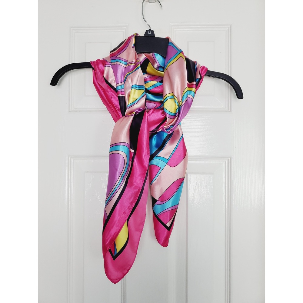 MOSI Scarf Pink Abstract Geometric Satin Square Neck Head Accessory OS